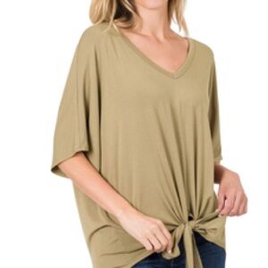 Boutique: Olive V-Neck Tie-Front Top